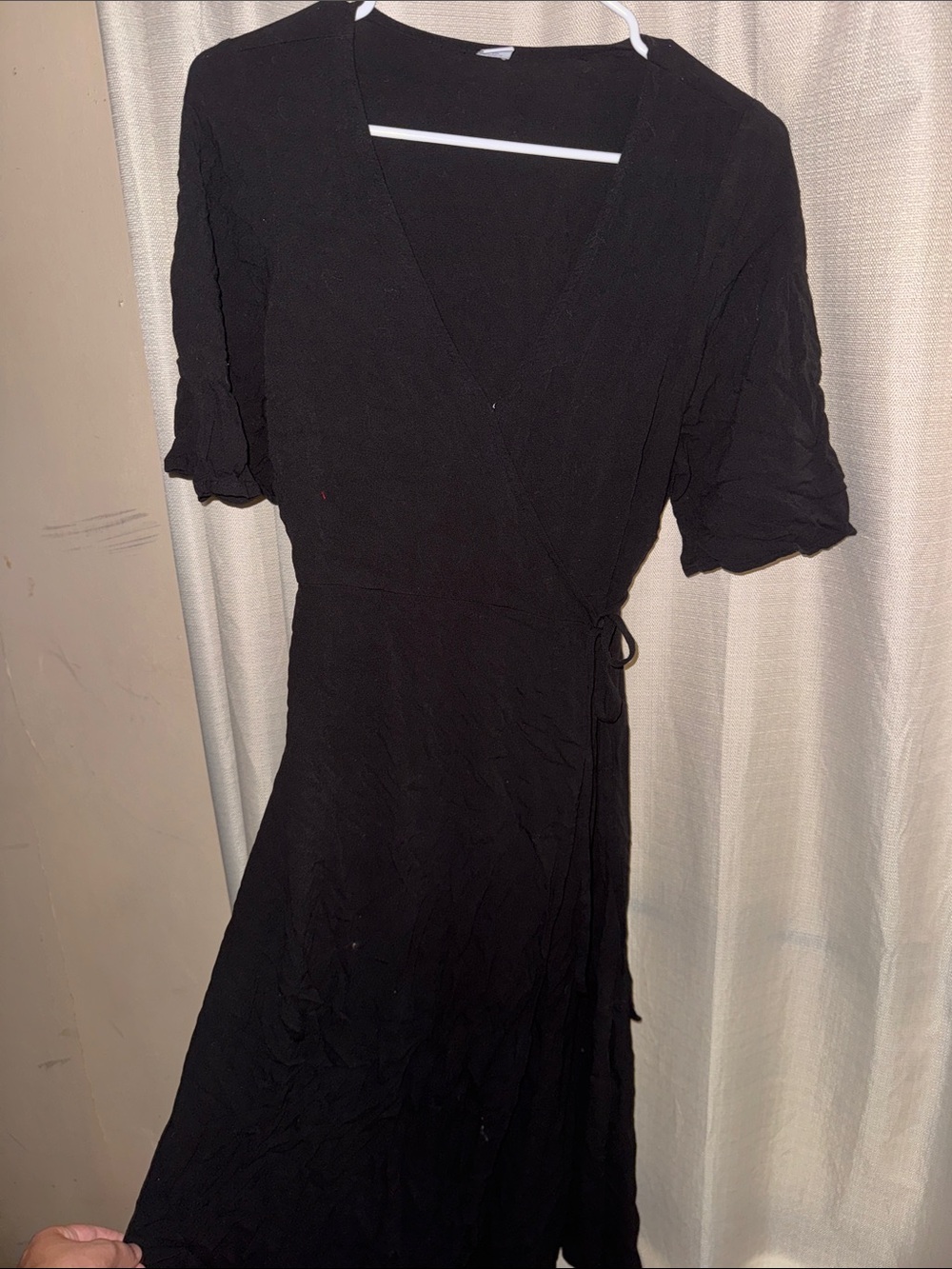Old Navy Black Wrap Midi Dress with Short Puff Sleeves